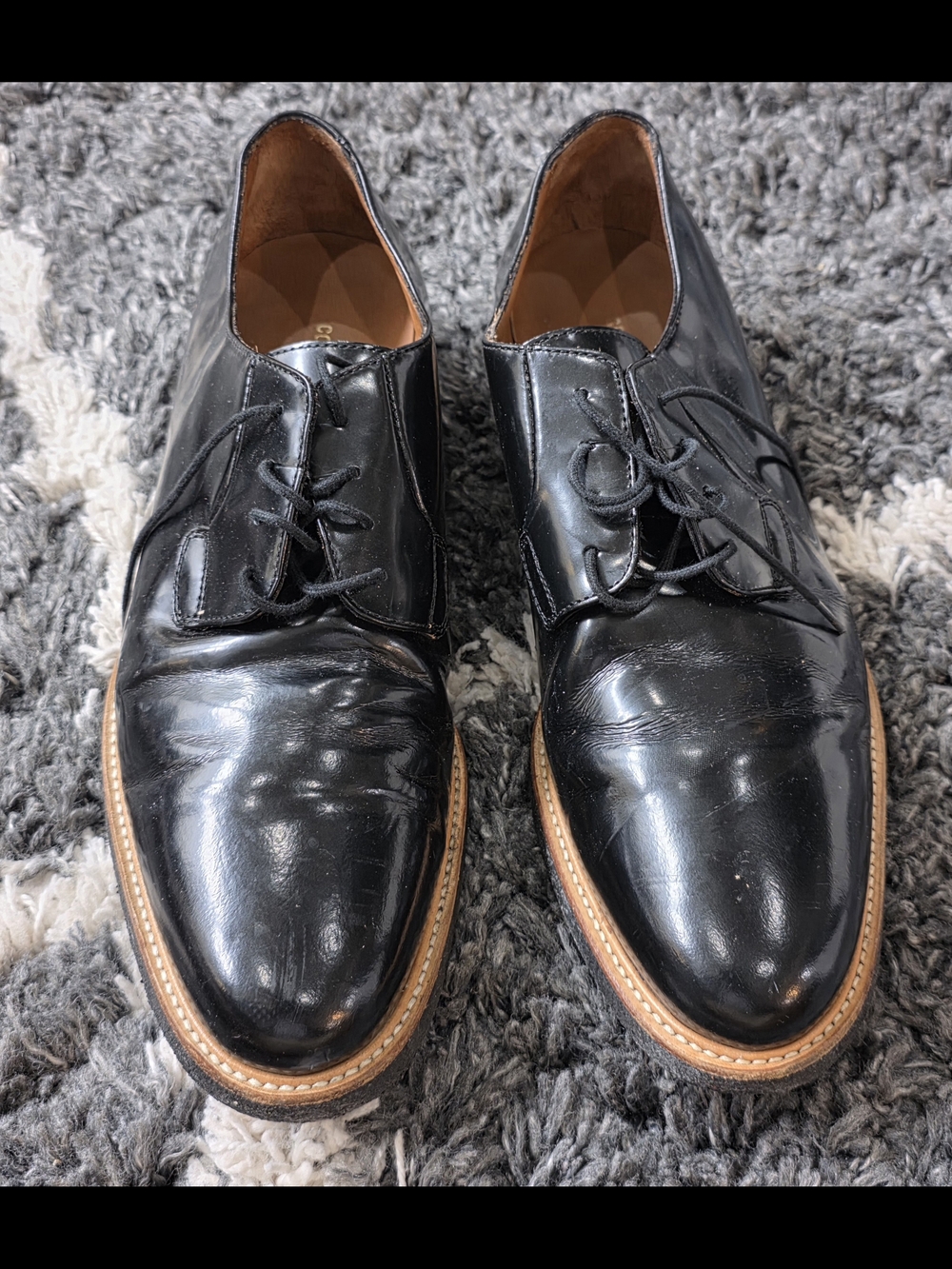 Common Projects Men's Black Leather Derby Shoes with Tan Welt Size 44 A2